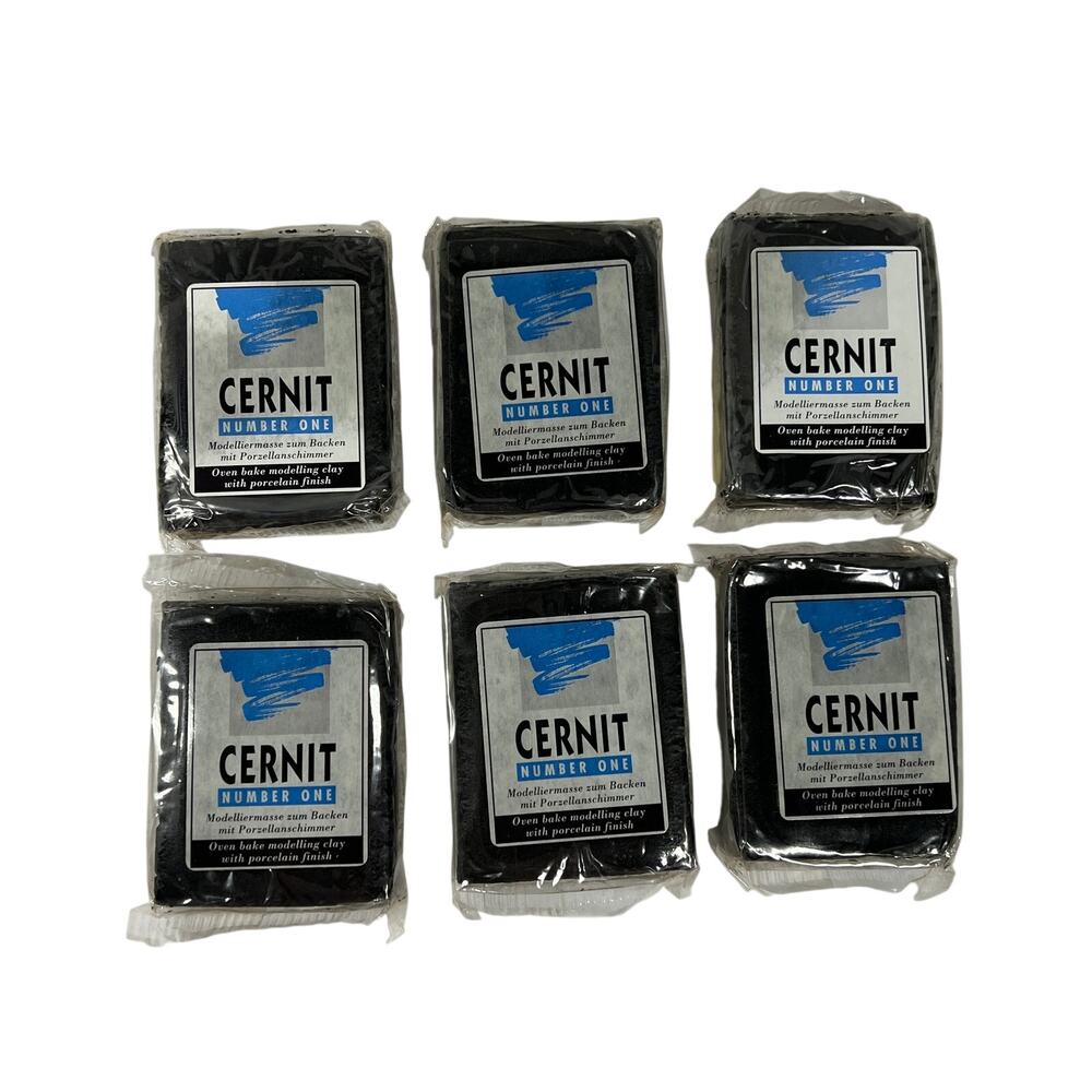 CERNIT Polymer Clay Black Lot Of 6 2.3oz 65g Oven Bake Modeling Clay Bulk